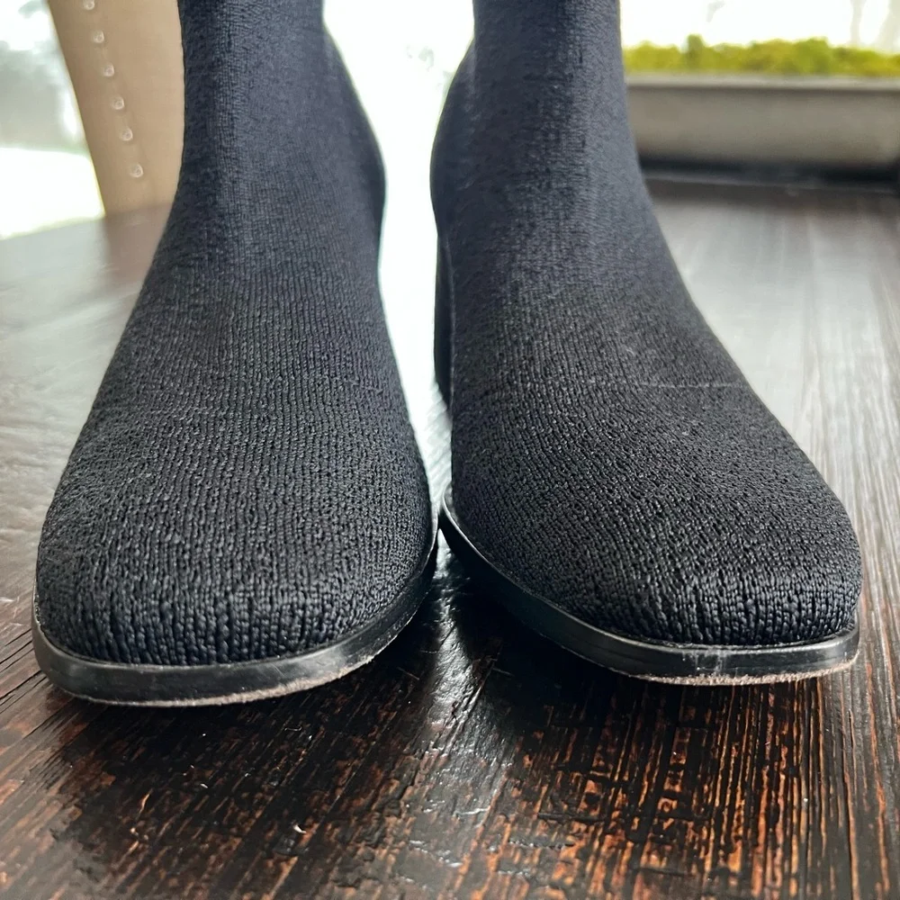 Eileen Fisher Paron Crepe Black Stretch Slip on Bootie Size 8.5 Block Heel